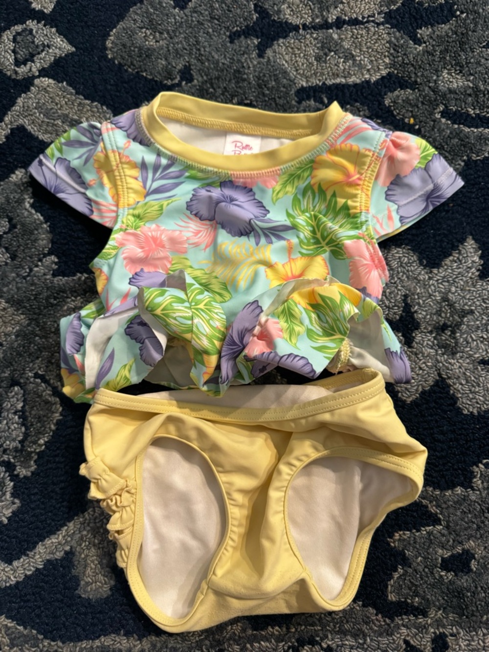 Ruffle Butts Yellow & Blue Floral Ruffle Two-Piece Swim Set